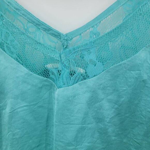 Robin Egg Blue Satin Lace Sleeveless Lingerie Slip Baby Doll Top Sz L Grunge Y2K - Picture 5 of 9